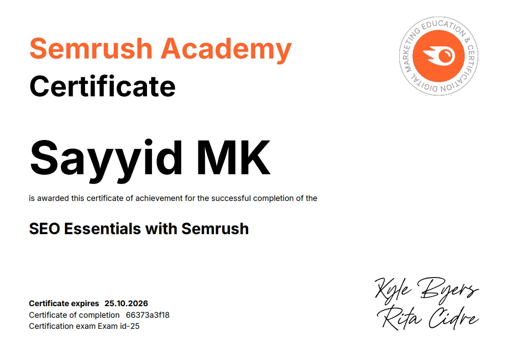 best digital marketing analyst in calicut semrush certificate